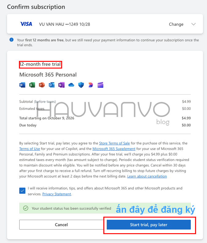 thanh toán office 365
