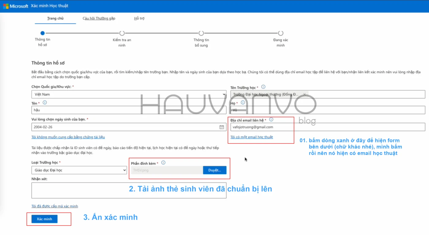 xác minh sinh viên nhận office 365 miễn phí bằng giấy tờ