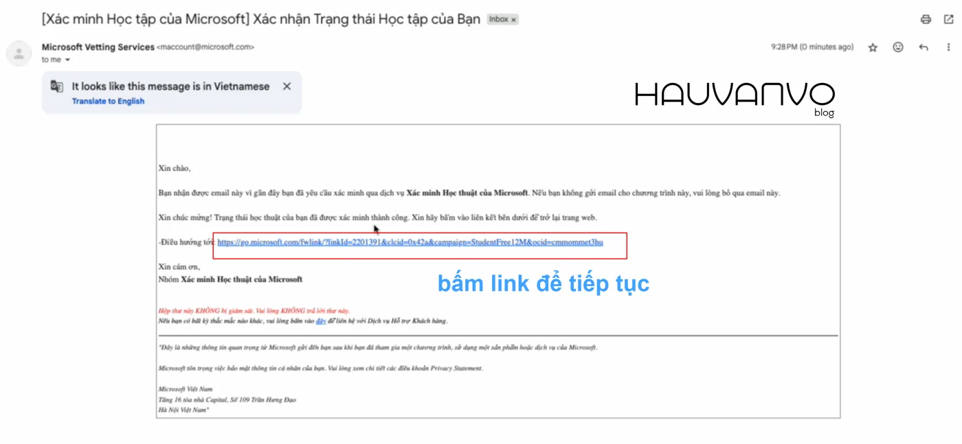 xác minh sinh viên thành công