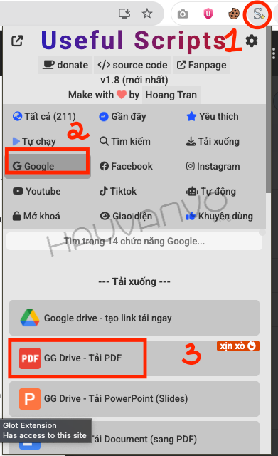 tải pdf bị chặn tải ở google Drive bước 2