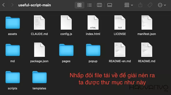 Cài đặt tiện ích Useful Stript - giải nén file tải về 